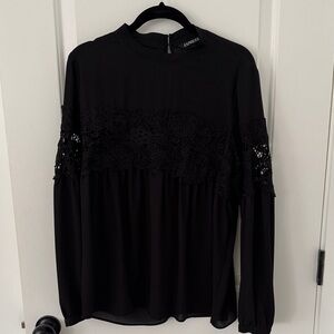 Express Women's Black Lace Accent Blouse
